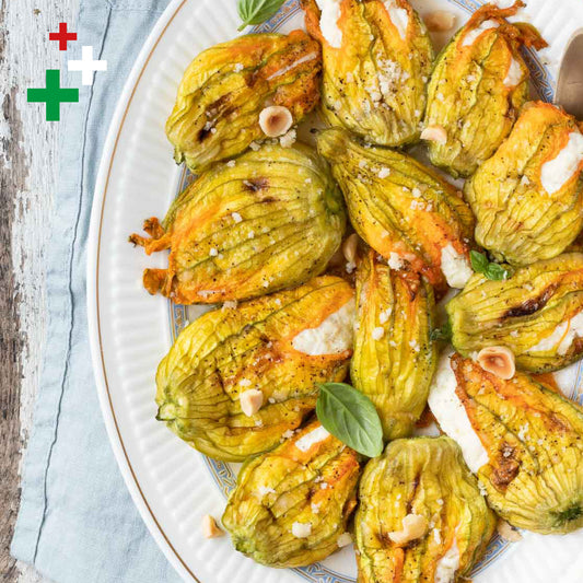 Fiori di zucca ripieni al forno